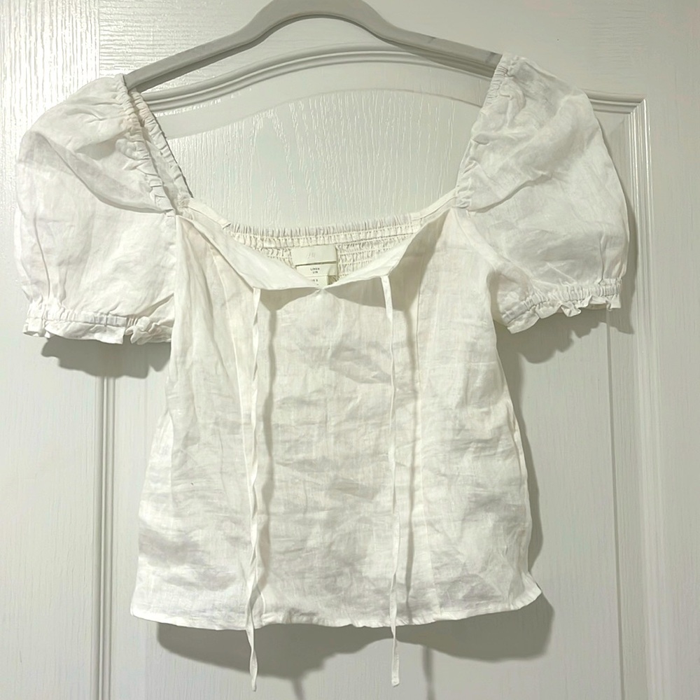 H&M Linen Short Sleeve Smocked Top
